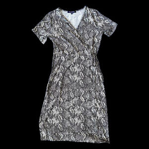 One Clothing Black & White Snake Skin Print Wrap Midi Dress | Medium
